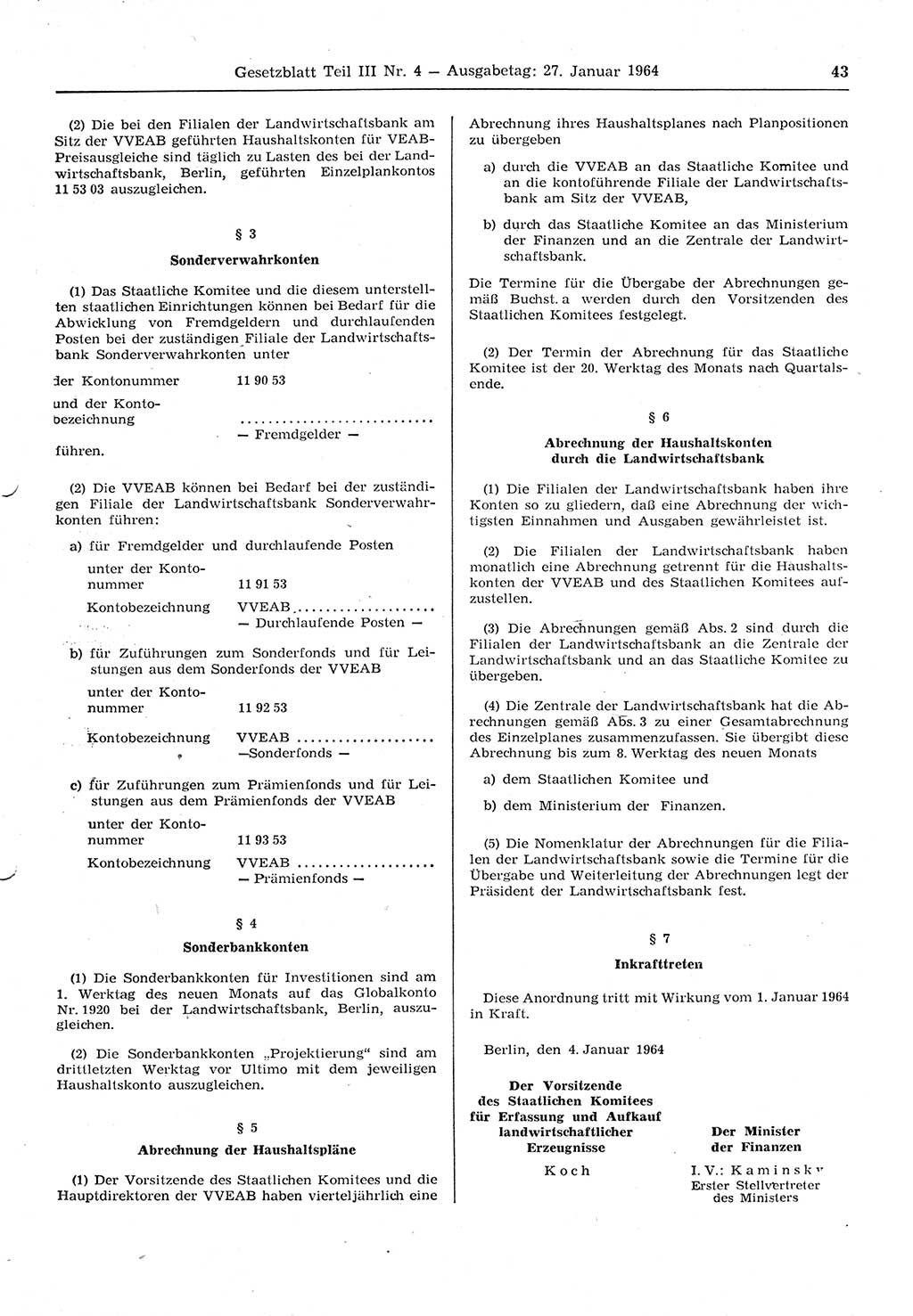 Gesetzblatt (GBl.) der Deutschen Demokratischen Republik (DDR) Teil ⅠⅠⅠ 1964, Seite 43 (GBl. DDR ⅠⅠⅠ 1964, S. 43)