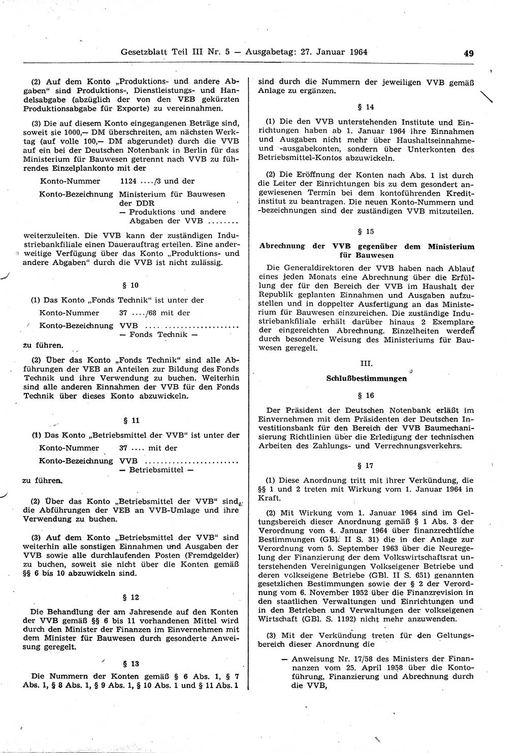 Gesetzblatt (GBl.) der Deutschen Demokratischen Republik (DDR) Teil ⅠⅠⅠ 1964, Seite 49 (GBl. DDR ⅠⅠⅠ 1964, S. 49)