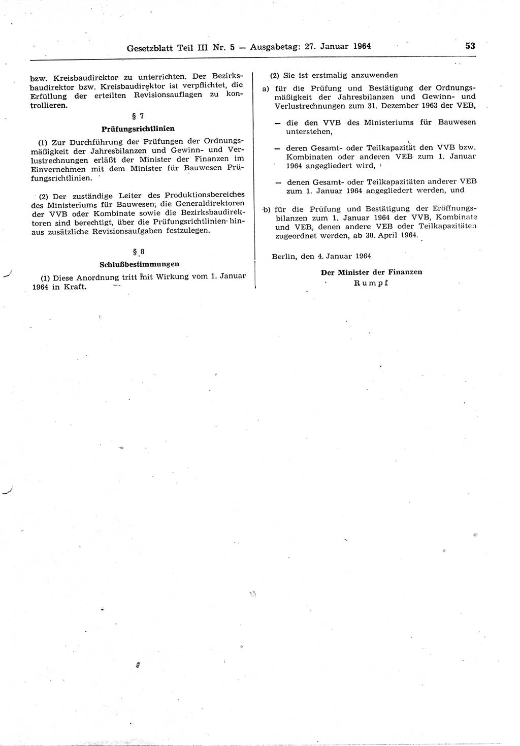 Gesetzblatt (GBl.) der Deutschen Demokratischen Republik (DDR) Teil ⅠⅠⅠ 1964, Seite 53 (GBl. DDR ⅠⅠⅠ 1964, S. 53)