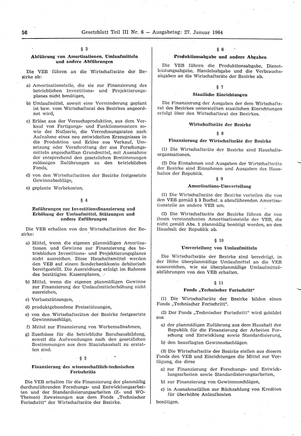 Gesetzblatt (GBl.) der Deutschen Demokratischen Republik (DDR) Teil ⅠⅠⅠ 1964, Seite 56 (GBl. DDR ⅠⅠⅠ 1964, S. 56)