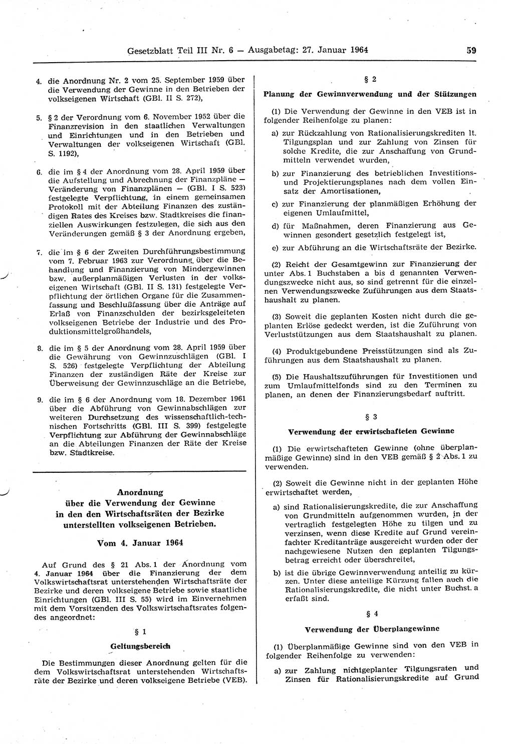 Gesetzblatt (GBl.) der Deutschen Demokratischen Republik (DDR) Teil ⅠⅠⅠ 1964, Seite 59 (GBl. DDR ⅠⅠⅠ 1964, S. 59)