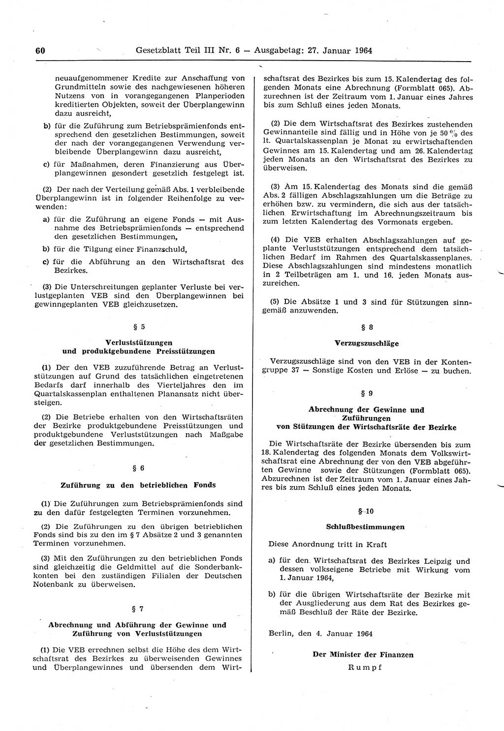Gesetzblatt (GBl.) der Deutschen Demokratischen Republik (DDR) Teil ⅠⅠⅠ 1964, Seite 60 (GBl. DDR ⅠⅠⅠ 1964, S. 60)