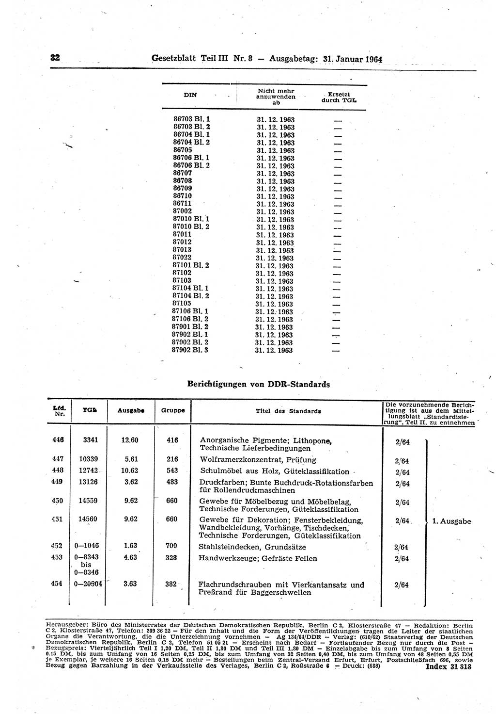 Gesetzblatt (GBl.) der Deutschen Demokratischen Republik (DDR) Teil ⅠⅠⅠ 1964, Seite 82 (GBl. DDR ⅠⅠⅠ 1964, S. 82)