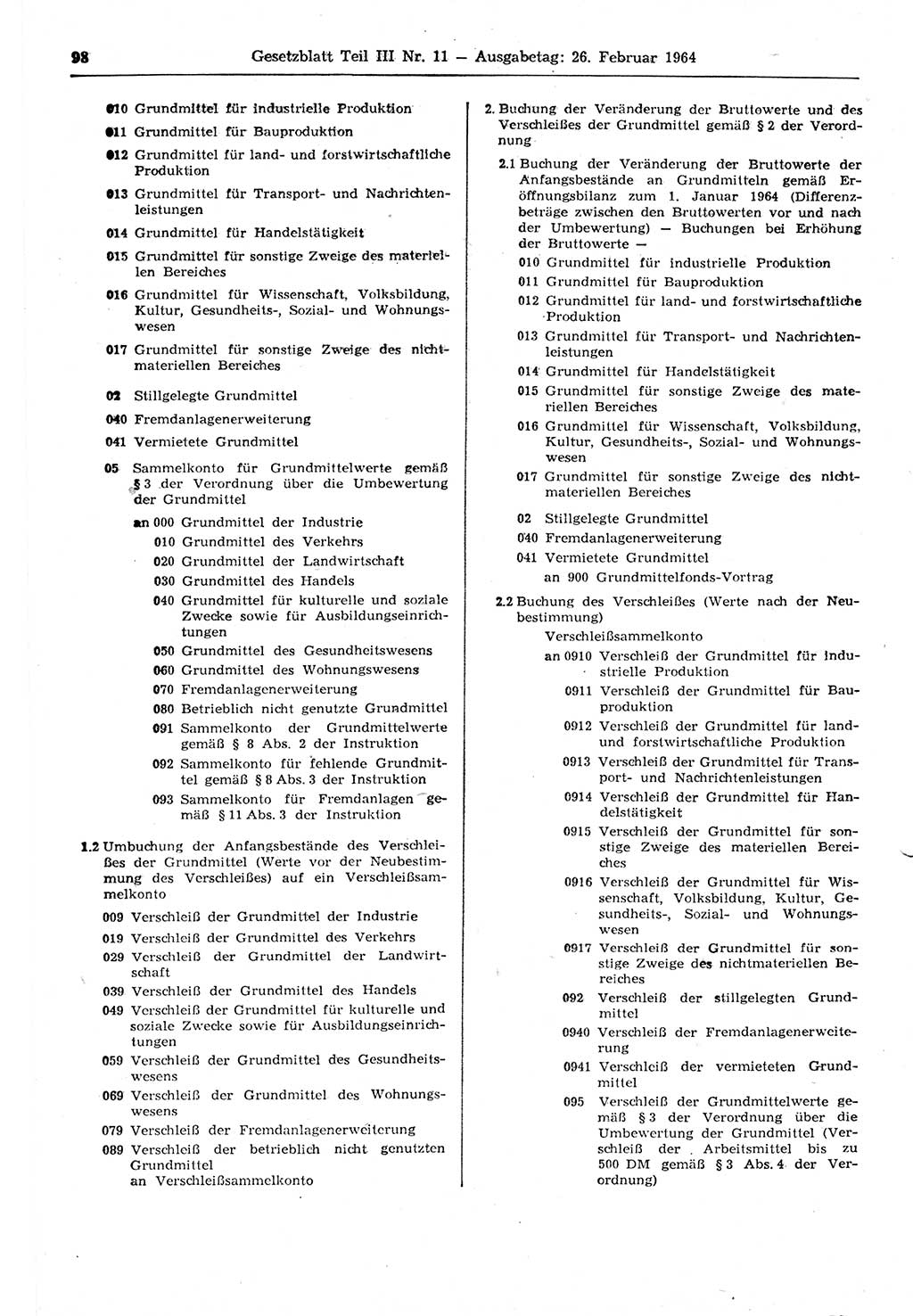 Gesetzblatt (GBl.) der Deutschen Demokratischen Republik (DDR) Teil ⅠⅠⅠ 1964, Seite 98 (GBl. DDR ⅠⅠⅠ 1964, S. 98)