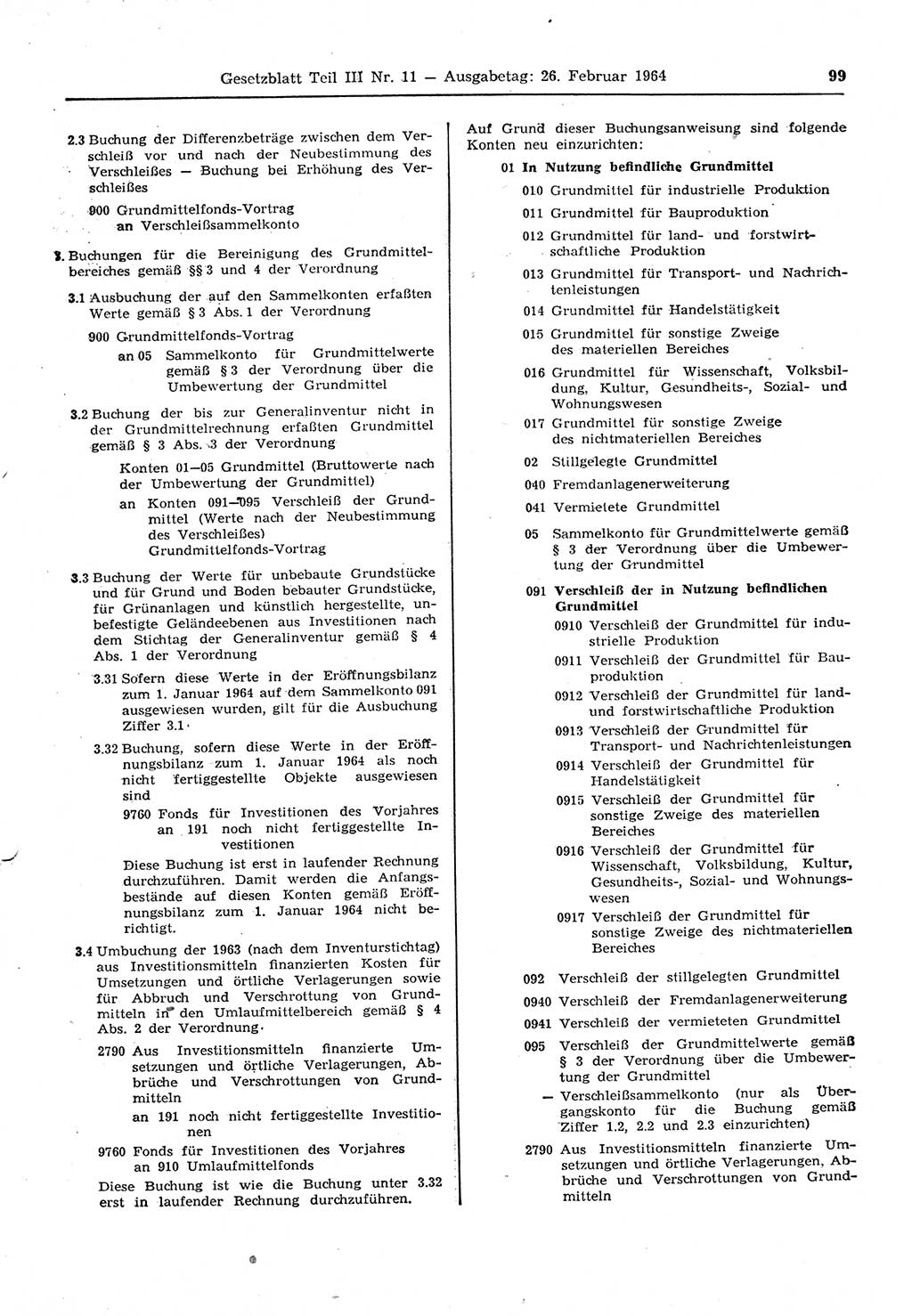 Gesetzblatt (GBl.) der Deutschen Demokratischen Republik (DDR) Teil ⅠⅠⅠ 1964, Seite 99 (GBl. DDR ⅠⅠⅠ 1964, S. 99)