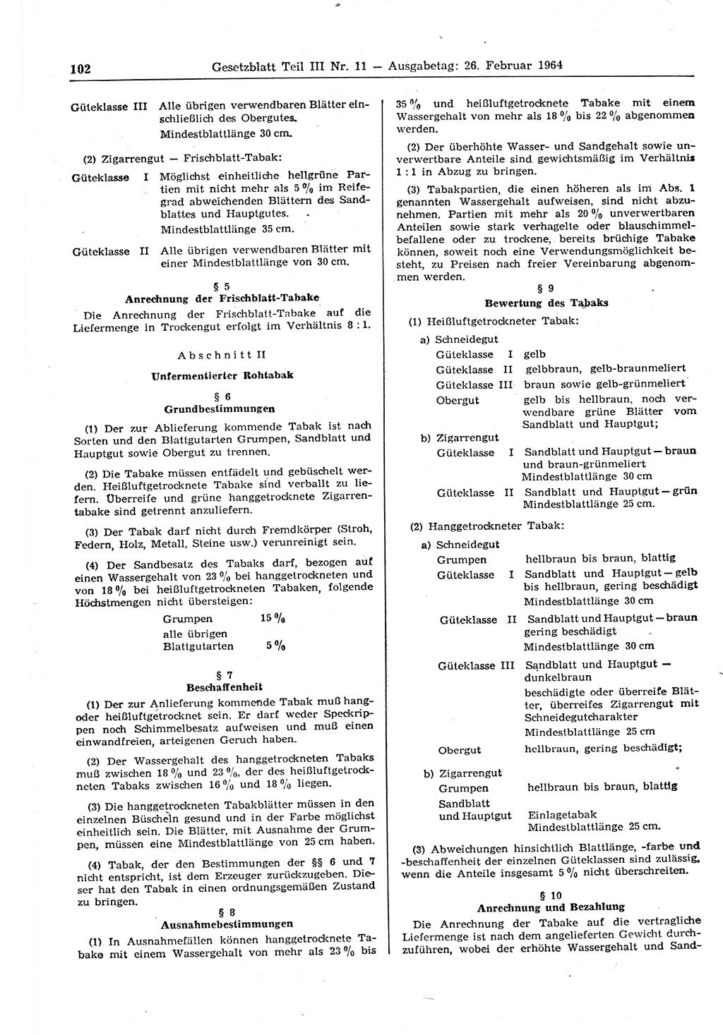 Gesetzblatt (GBl.) der Deutschen Demokratischen Republik (DDR) Teil ⅠⅠⅠ 1964, Seite 102 (GBl. DDR ⅠⅠⅠ 1964, S. 102)