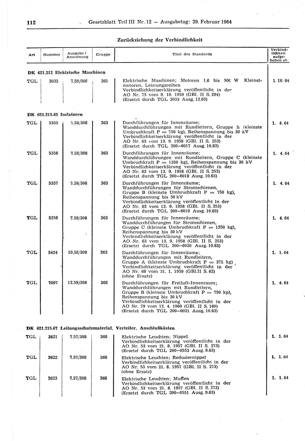 Gesetzblatt (GBl.) der Deutschen Demokratischen Republik (DDR) Teil ⅠⅠⅠ 1964, Seite 112 (GBl. DDR ⅠⅠⅠ 1964, S. 112)