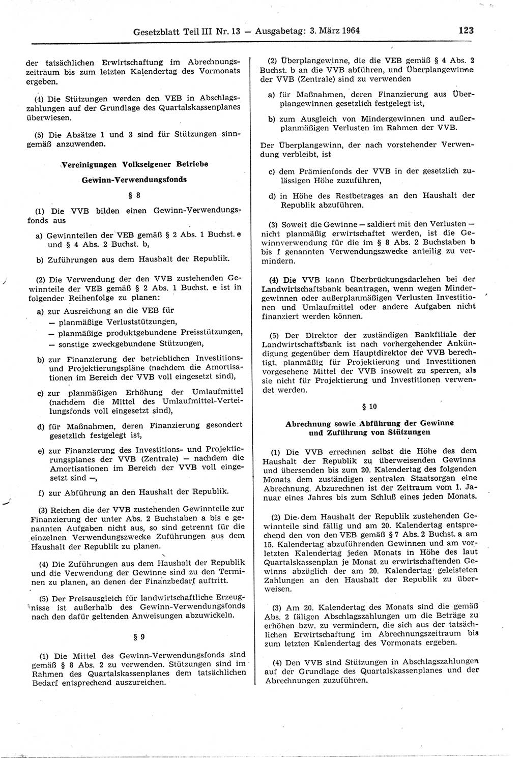 Gesetzblatt (GBl.) der Deutschen Demokratischen Republik (DDR) Teil ⅠⅠⅠ 1964, Seite 123 (GBl. DDR ⅠⅠⅠ 1964, S. 123)