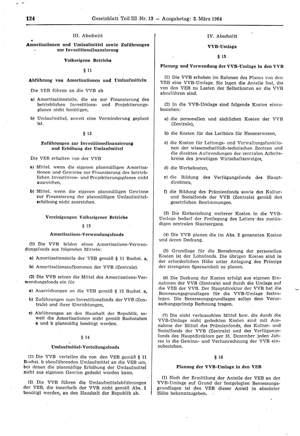 Gesetzblatt (GBl.) der Deutschen Demokratischen Republik (DDR) Teil ⅠⅠⅠ 1964, Seite 124 (GBl. DDR ⅠⅠⅠ 1964, S. 124)