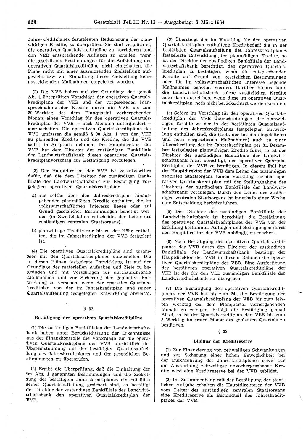 Gesetzblatt (GBl.) der Deutschen Demokratischen Republik (DDR) Teil ⅠⅠⅠ 1964, Seite 128 (GBl. DDR ⅠⅠⅠ 1964, S. 128)