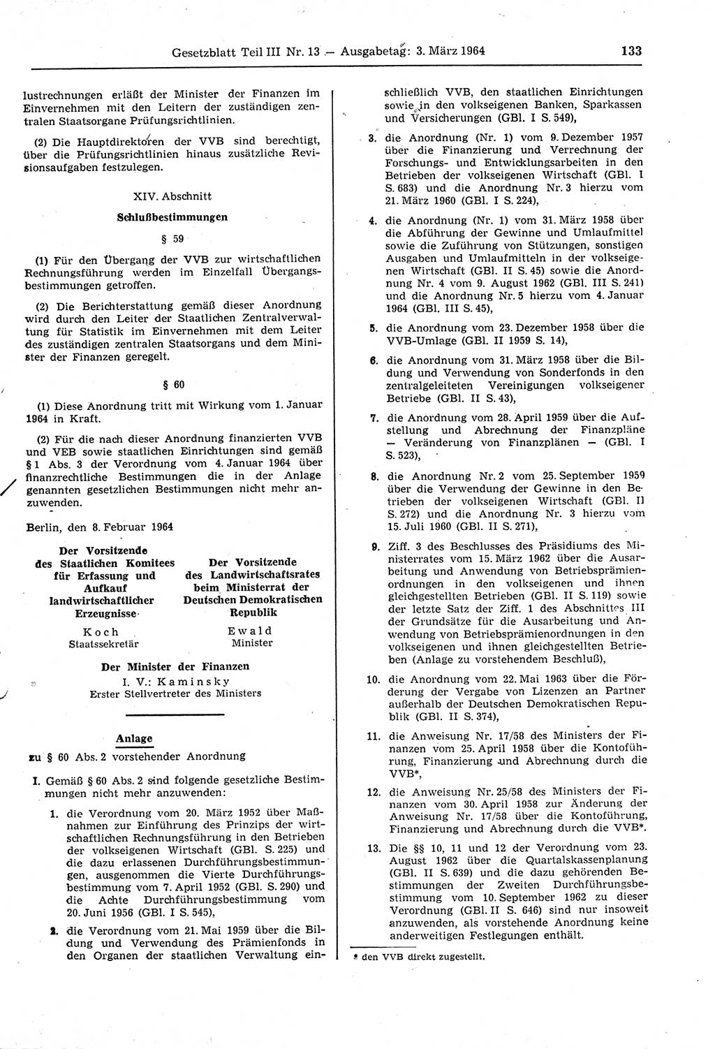 Gesetzblatt (GBl.) der Deutschen Demokratischen Republik (DDR) Teil ⅠⅠⅠ 1964, Seite 133 (GBl. DDR ⅠⅠⅠ 1964, S. 133)