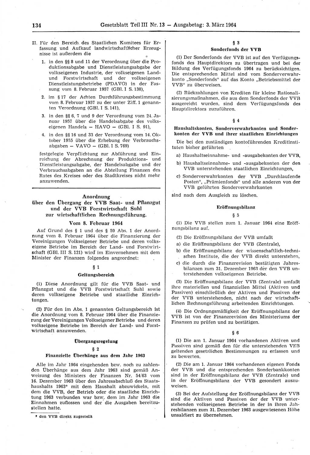 Gesetzblatt (GBl.) der Deutschen Demokratischen Republik (DDR) Teil ⅠⅠⅠ 1964, Seite 134 (GBl. DDR ⅠⅠⅠ 1964, S. 134)