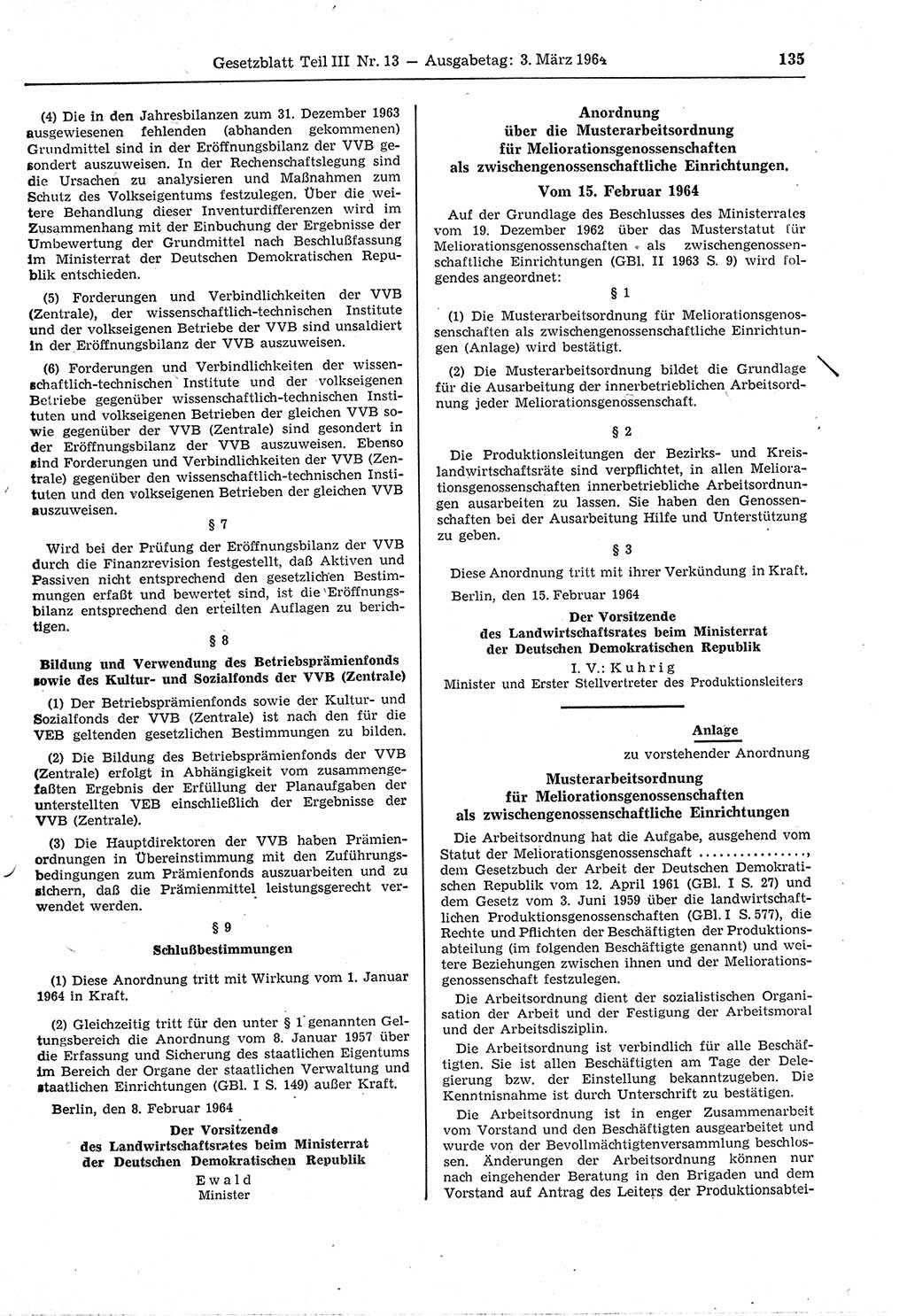 Gesetzblatt (GBl.) der Deutschen Demokratischen Republik (DDR) Teil ⅠⅠⅠ 1964, Seite 135 (GBl. DDR ⅠⅠⅠ 1964, S. 135)
