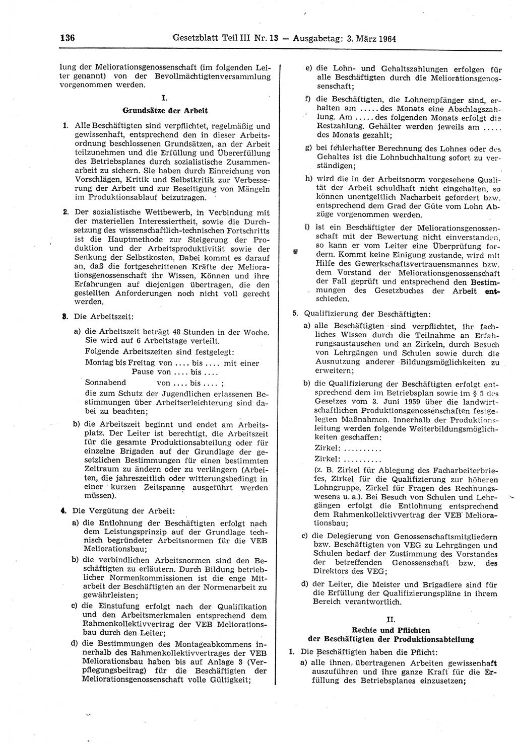 Gesetzblatt (GBl.) der Deutschen Demokratischen Republik (DDR) Teil ⅠⅠⅠ 1964, Seite 136 (GBl. DDR ⅠⅠⅠ 1964, S. 136)