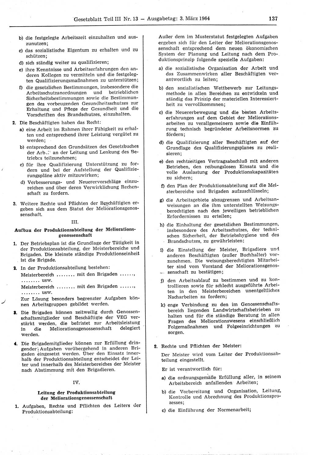 Gesetzblatt (GBl.) der Deutschen Demokratischen Republik (DDR) Teil ⅠⅠⅠ 1964, Seite 137 (GBl. DDR ⅠⅠⅠ 1964, S. 137)