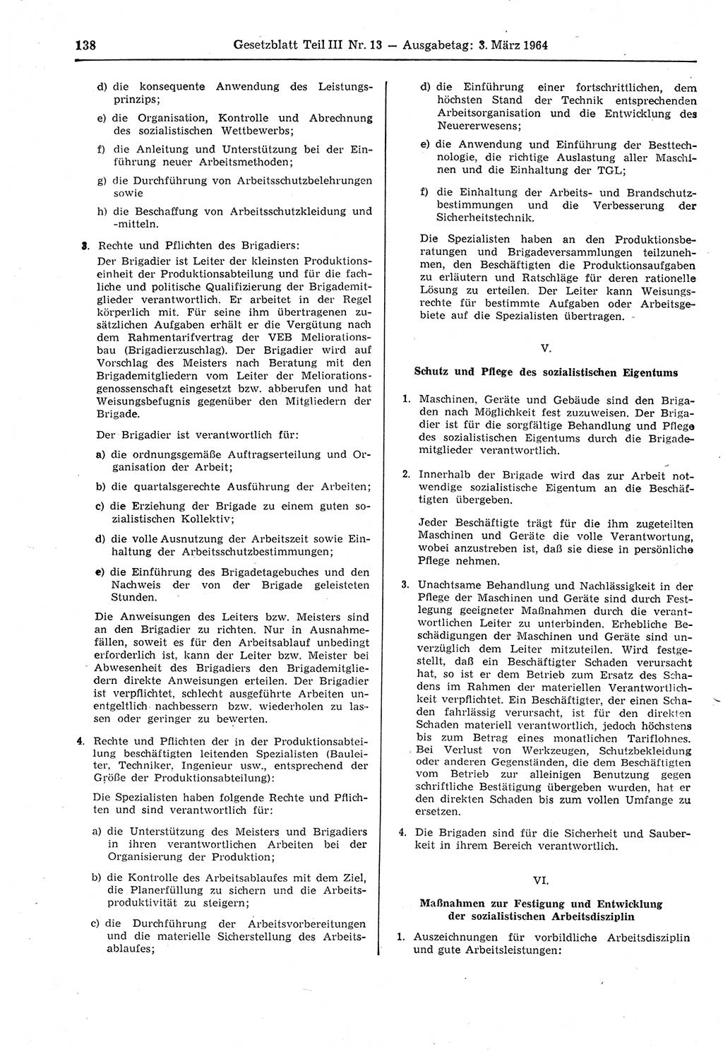 Gesetzblatt (GBl.) der Deutschen Demokratischen Republik (DDR) Teil ⅠⅠⅠ 1964, Seite 138 (GBl. DDR ⅠⅠⅠ 1964, S. 138)