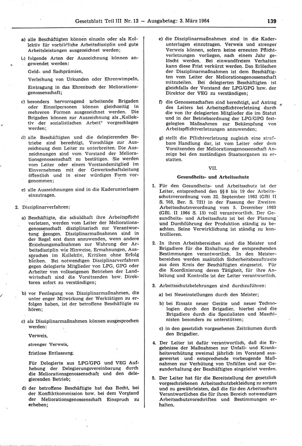 Gesetzblatt (GBl.) der Deutschen Demokratischen Republik (DDR) Teil ⅠⅠⅠ 1964, Seite 139 (GBl. DDR ⅠⅠⅠ 1964, S. 139)