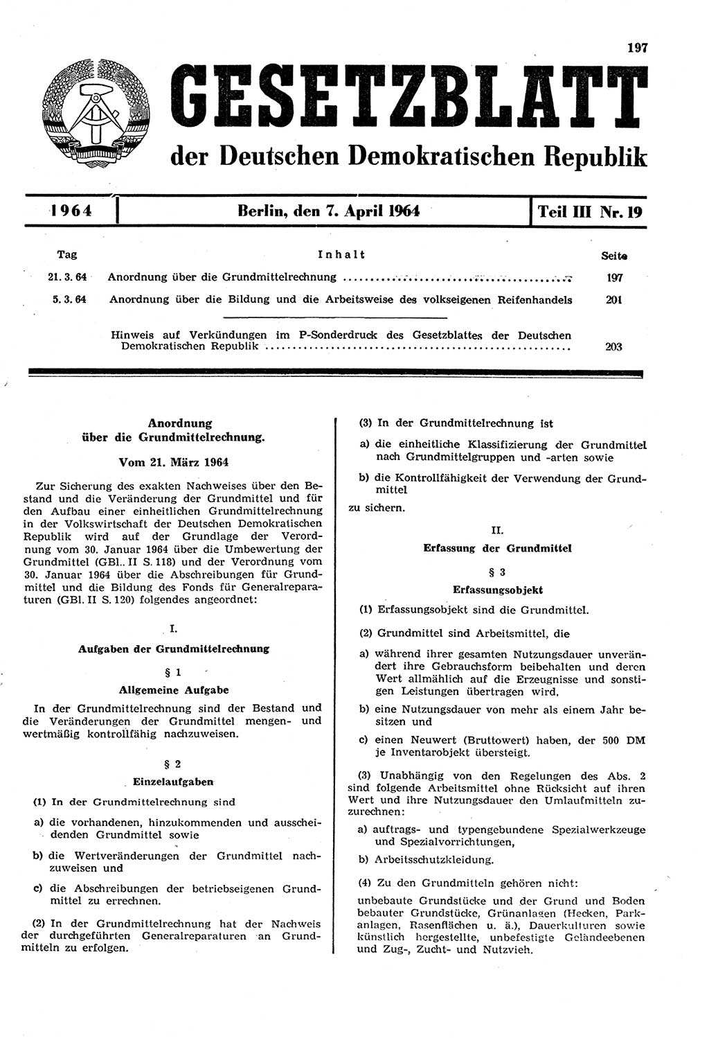 Gesetzblatt (GBl.) der Deutschen Demokratischen Republik (DDR) Teil ⅠⅠⅠ 1964, Seite 197 (GBl. DDR ⅠⅠⅠ 1964, S. 197)