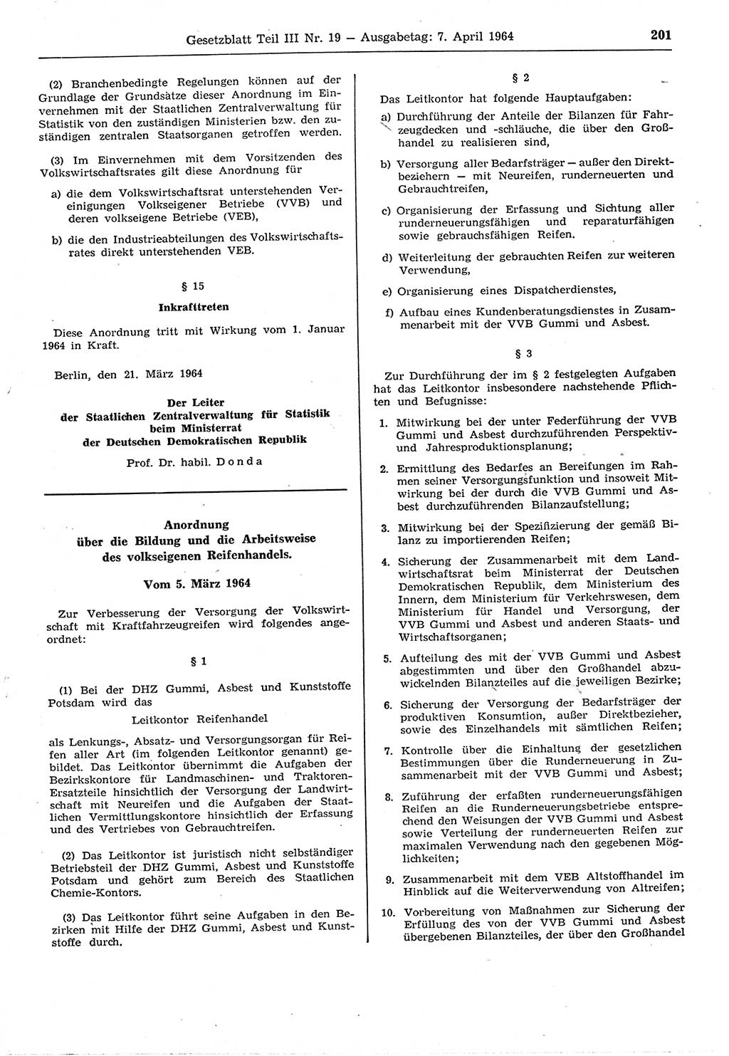 Gesetzblatt (GBl.) der Deutschen Demokratischen Republik (DDR) Teil ⅠⅠⅠ 1964, Seite 201 (GBl. DDR ⅠⅠⅠ 1964, S. 201)