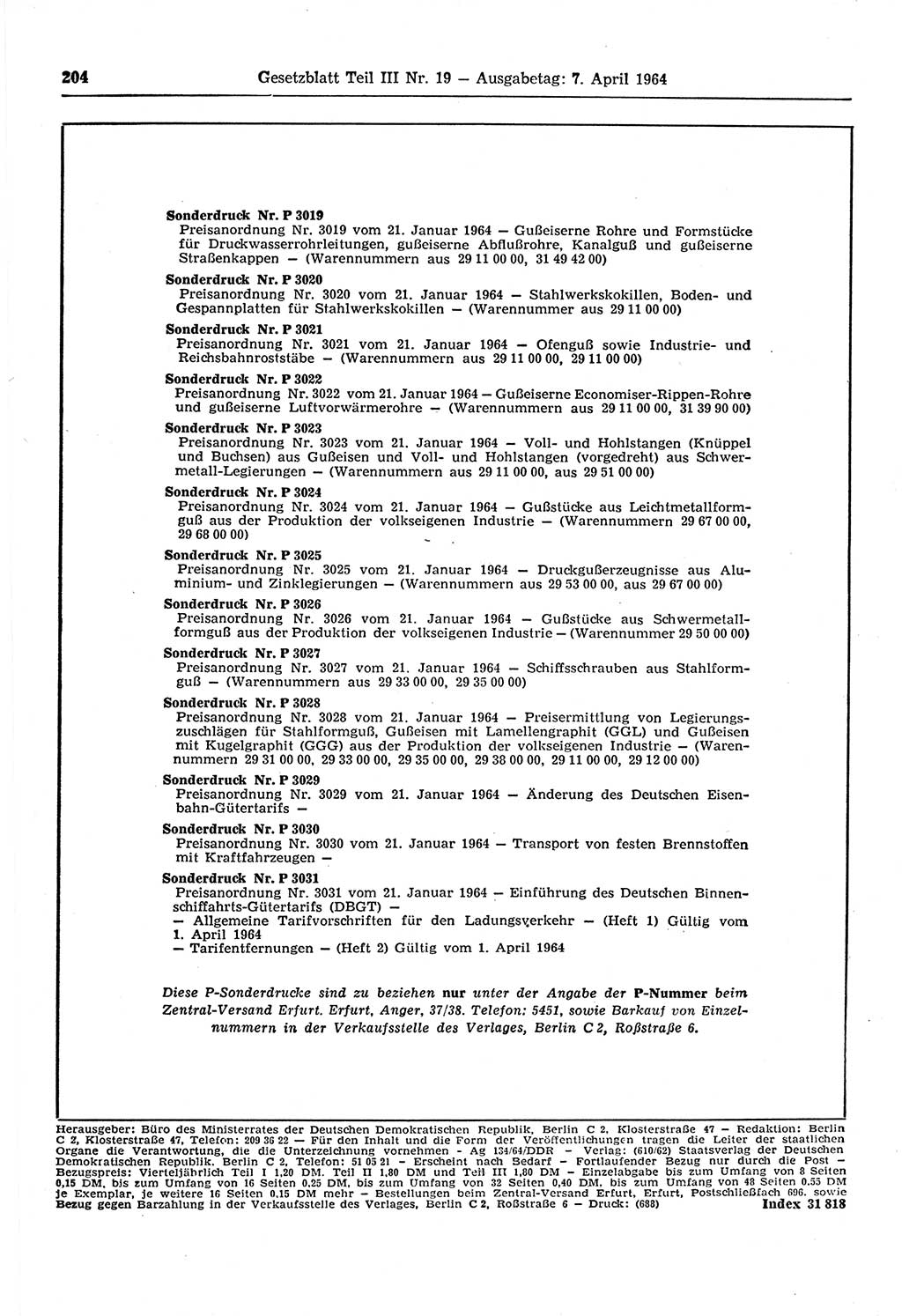 Gesetzblatt (GBl.) der Deutschen Demokratischen Republik (DDR) Teil ⅠⅠⅠ 1964, Seite 204 (GBl. DDR ⅠⅠⅠ 1964, S. 204)