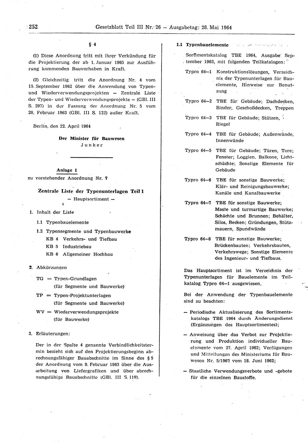 Gesetzblatt (GBl.) der Deutschen Demokratischen Republik (DDR) Teil ⅠⅠⅠ 1964, Seite 252 (GBl. DDR ⅠⅠⅠ 1964, S. 252)