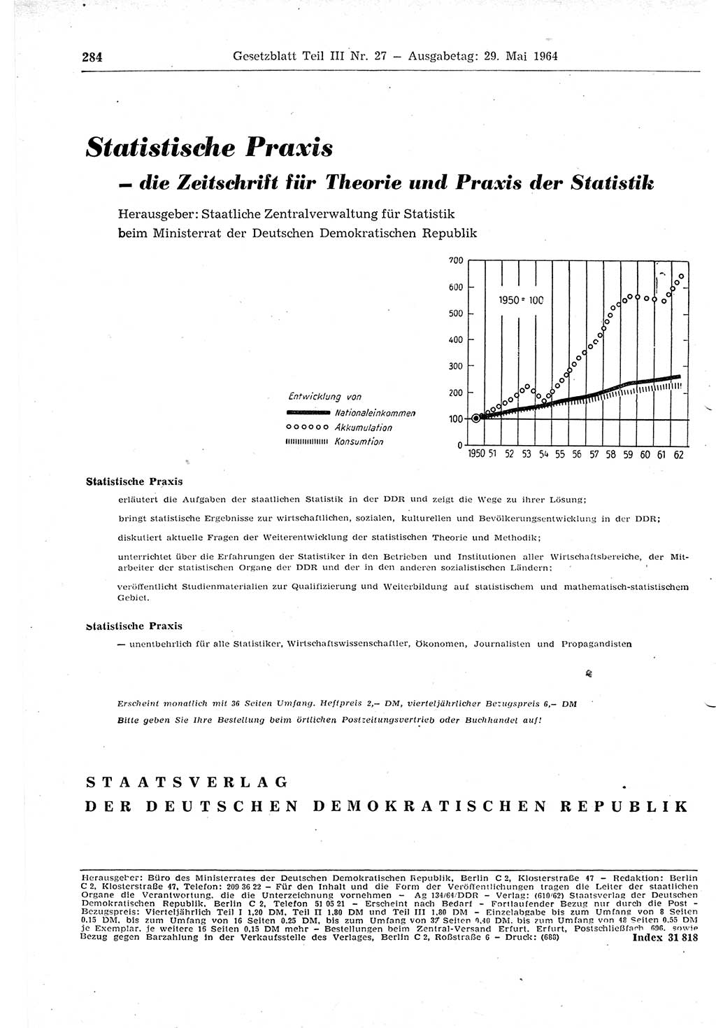 Gesetzblatt (GBl.) der Deutschen Demokratischen Republik (DDR) Teil ⅠⅠⅠ 1964, Seite 284 (GBl. DDR ⅠⅠⅠ 1964, S. 284)