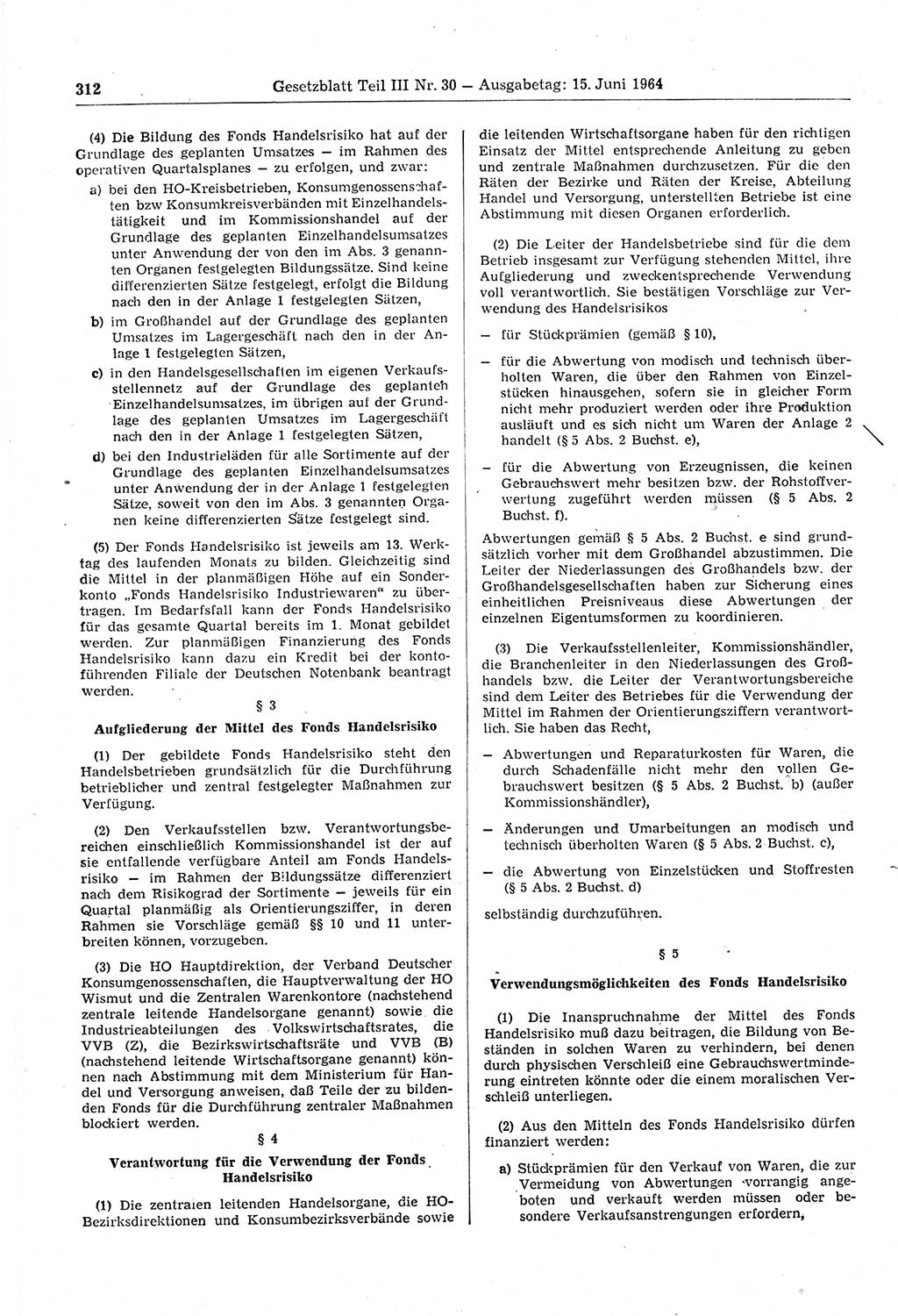 Gesetzblatt (GBl.) der Deutschen Demokratischen Republik (DDR) Teil ⅠⅠⅠ 1964, Seite 312 (GBl. DDR ⅠⅠⅠ 1964, S. 312)