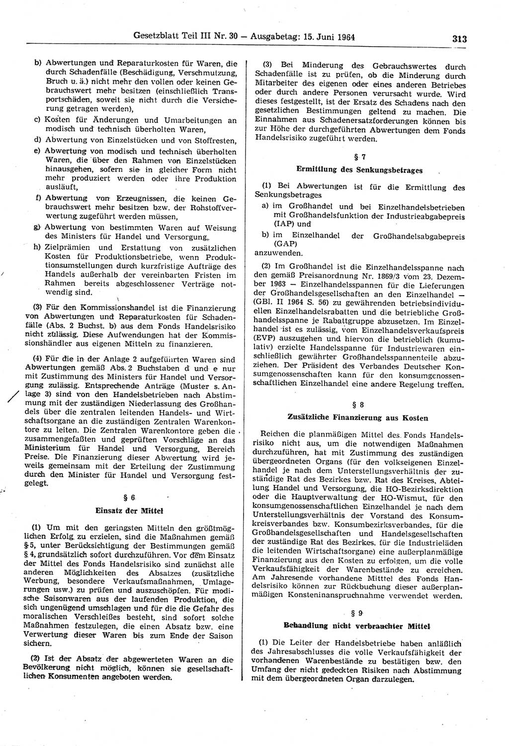 Gesetzblatt (GBl.) der Deutschen Demokratischen Republik (DDR) Teil ⅠⅠⅠ 1964, Seite 313 (GBl. DDR ⅠⅠⅠ 1964, S. 313)