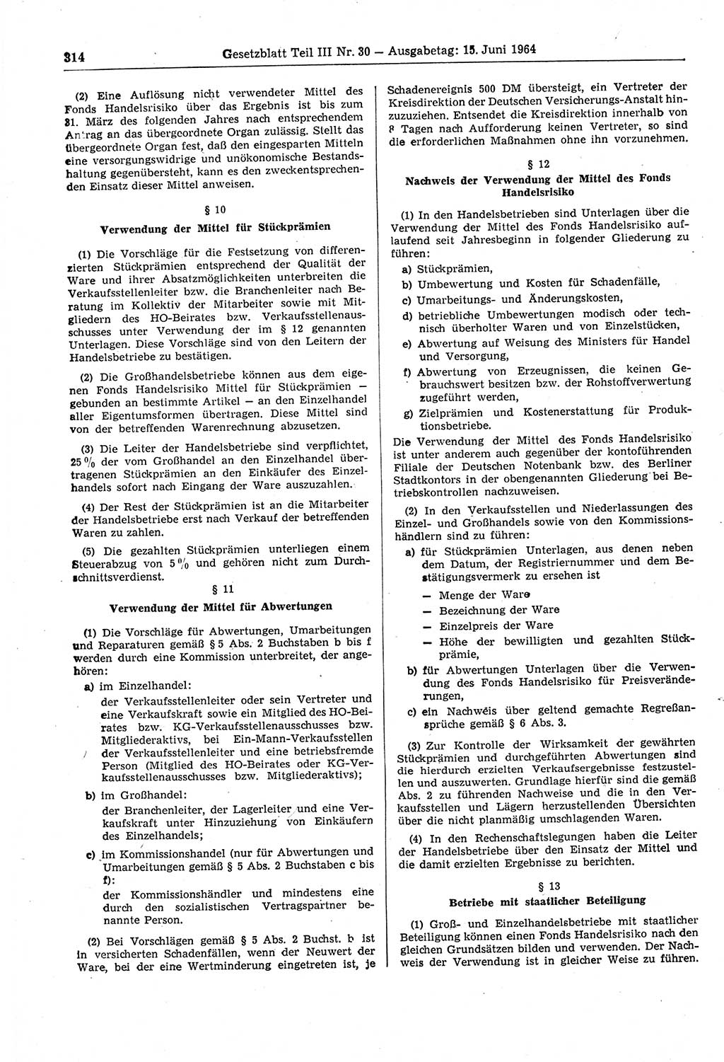 Gesetzblatt (GBl.) der Deutschen Demokratischen Republik (DDR) Teil ⅠⅠⅠ 1964, Seite 314 (GBl. DDR ⅠⅠⅠ 1964, S. 314)