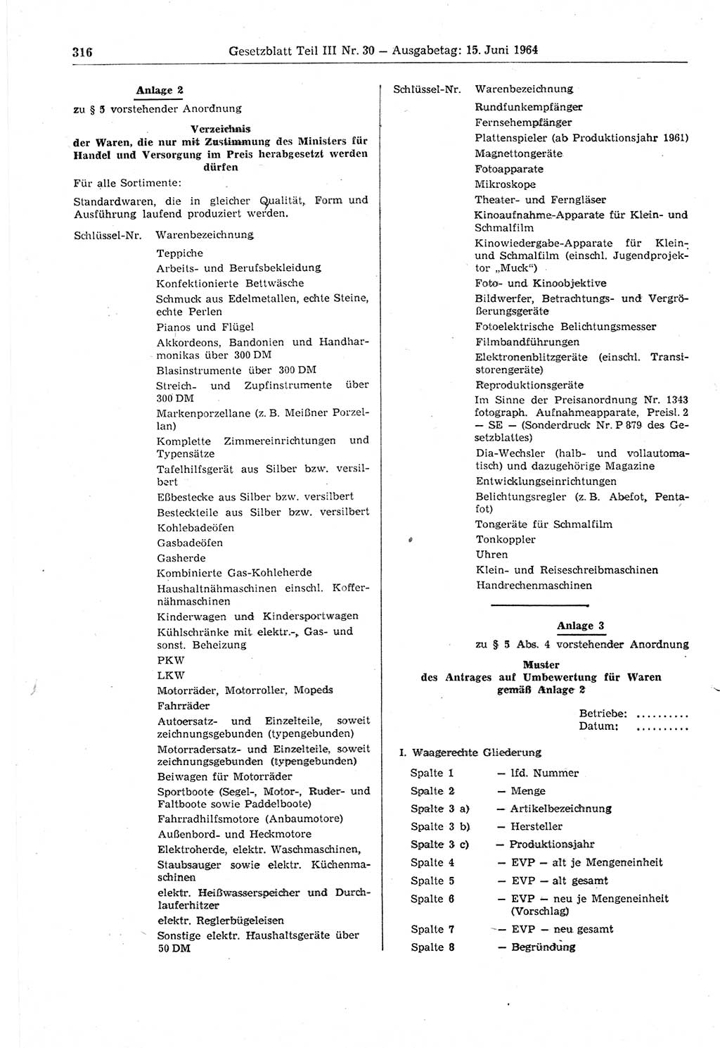 Gesetzblatt (GBl.) der Deutschen Demokratischen Republik (DDR) Teil ⅠⅠⅠ 1964, Seite 316 (GBl. DDR ⅠⅠⅠ 1964, S. 316)