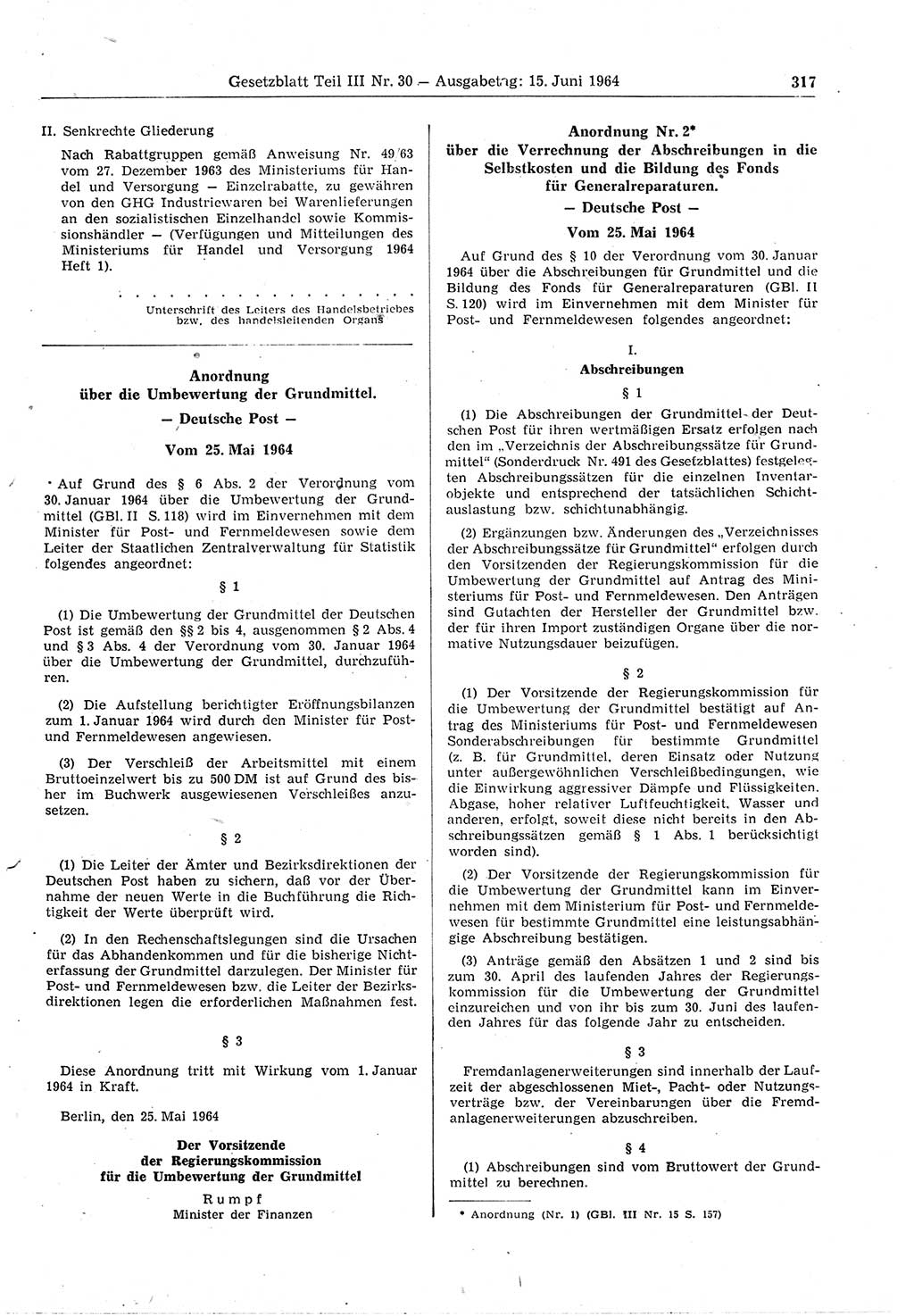 Gesetzblatt (GBl.) der Deutschen Demokratischen Republik (DDR) Teil ⅠⅠⅠ 1964, Seite 317 (GBl. DDR ⅠⅠⅠ 1964, S. 317)