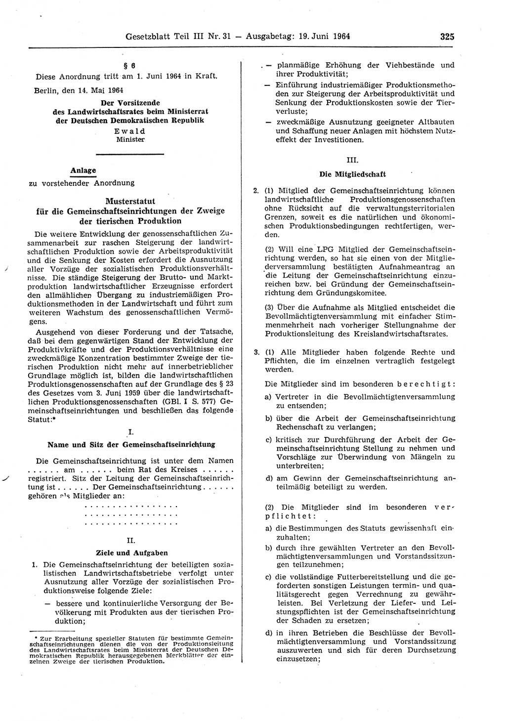 Gesetzblatt (GBl.) der Deutschen Demokratischen Republik (DDR) Teil ⅠⅠⅠ 1964, Seite 325 (GBl. DDR ⅠⅠⅠ 1964, S. 325)