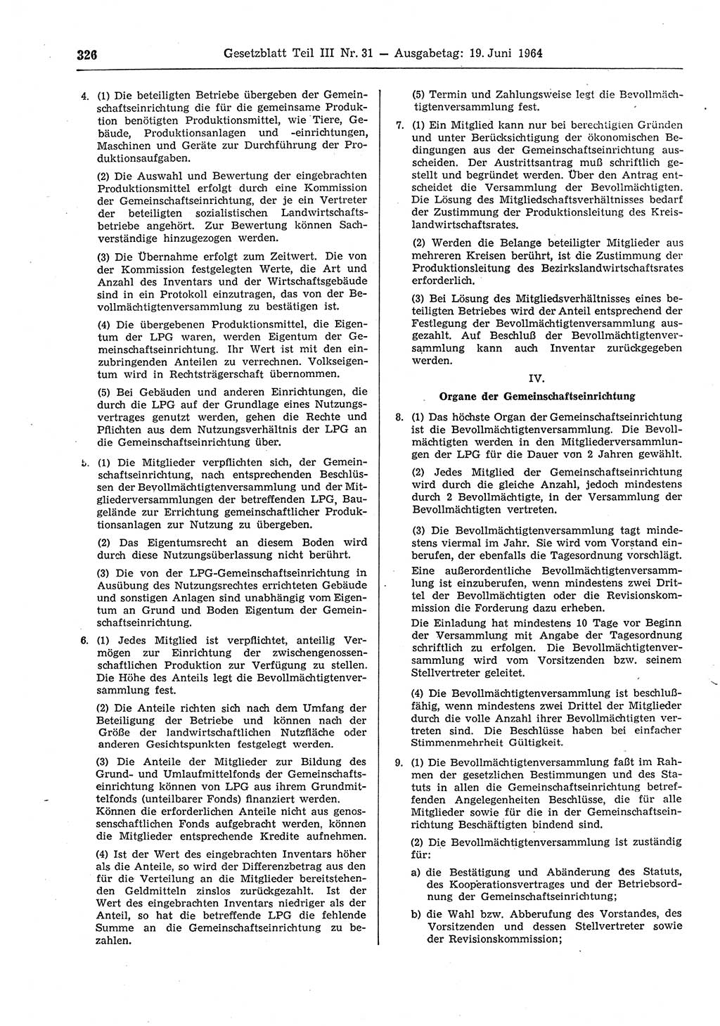 Gesetzblatt (GBl.) der Deutschen Demokratischen Republik (DDR) Teil ⅠⅠⅠ 1964, Seite 326 (GBl. DDR ⅠⅠⅠ 1964, S. 326)