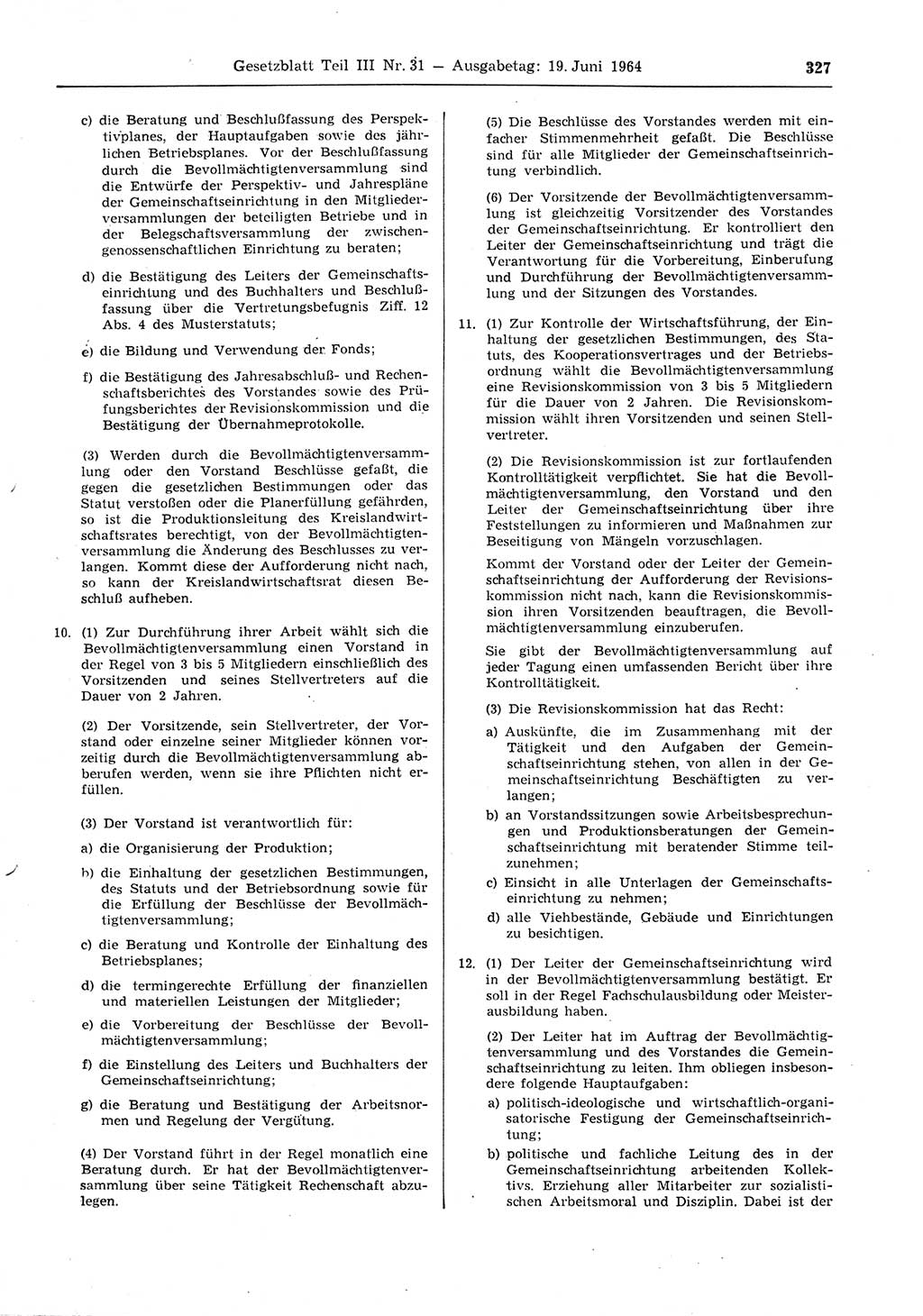 Gesetzblatt (GBl.) der Deutschen Demokratischen Republik (DDR) Teil ⅠⅠⅠ 1964, Seite 327 (GBl. DDR ⅠⅠⅠ 1964, S. 327)