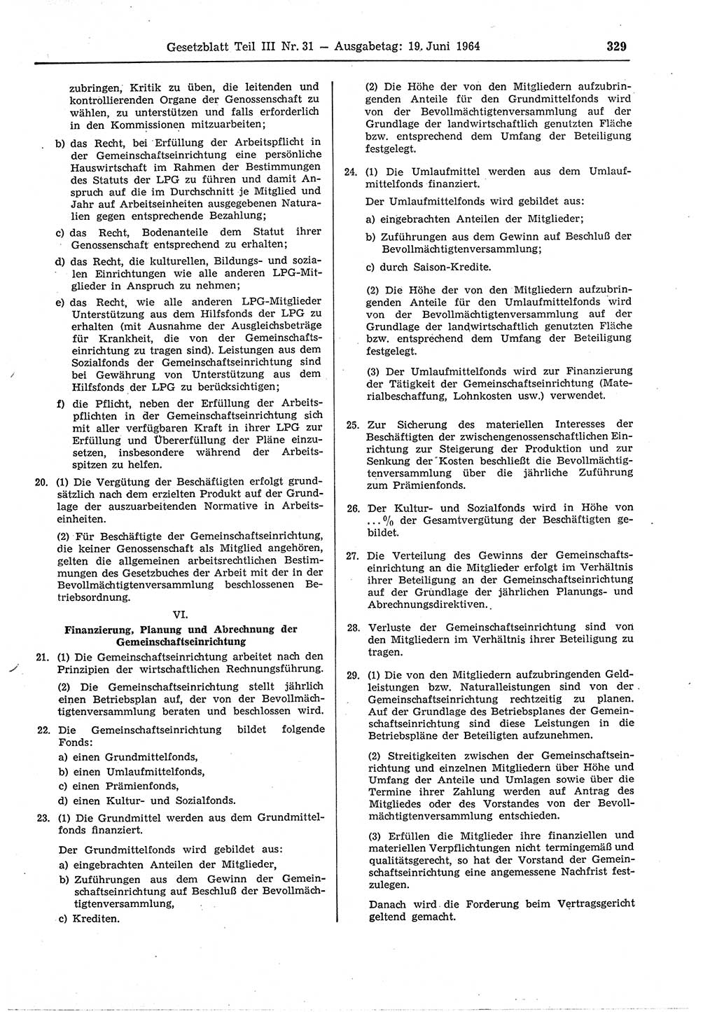 Gesetzblatt (GBl.) der Deutschen Demokratischen Republik (DDR) Teil ⅠⅠⅠ 1964, Seite 329 (GBl. DDR ⅠⅠⅠ 1964, S. 329)