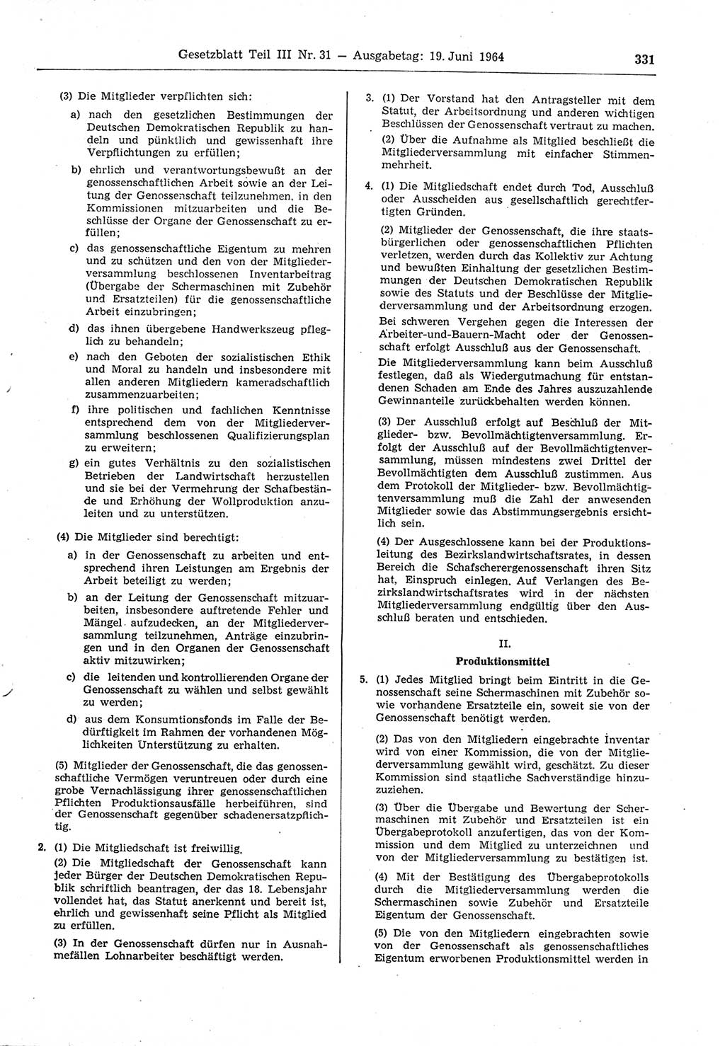 Gesetzblatt (GBl.) der Deutschen Demokratischen Republik (DDR) Teil ⅠⅠⅠ 1964, Seite 331 (GBl. DDR ⅠⅠⅠ 1964, S. 331)
