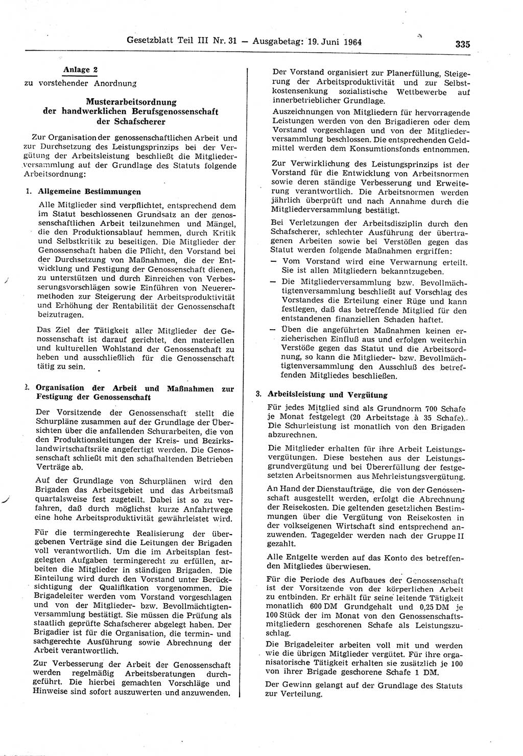 Gesetzblatt (GBl.) der Deutschen Demokratischen Republik (DDR) Teil ⅠⅠⅠ 1964, Seite 335 (GBl. DDR ⅠⅠⅠ 1964, S. 335)