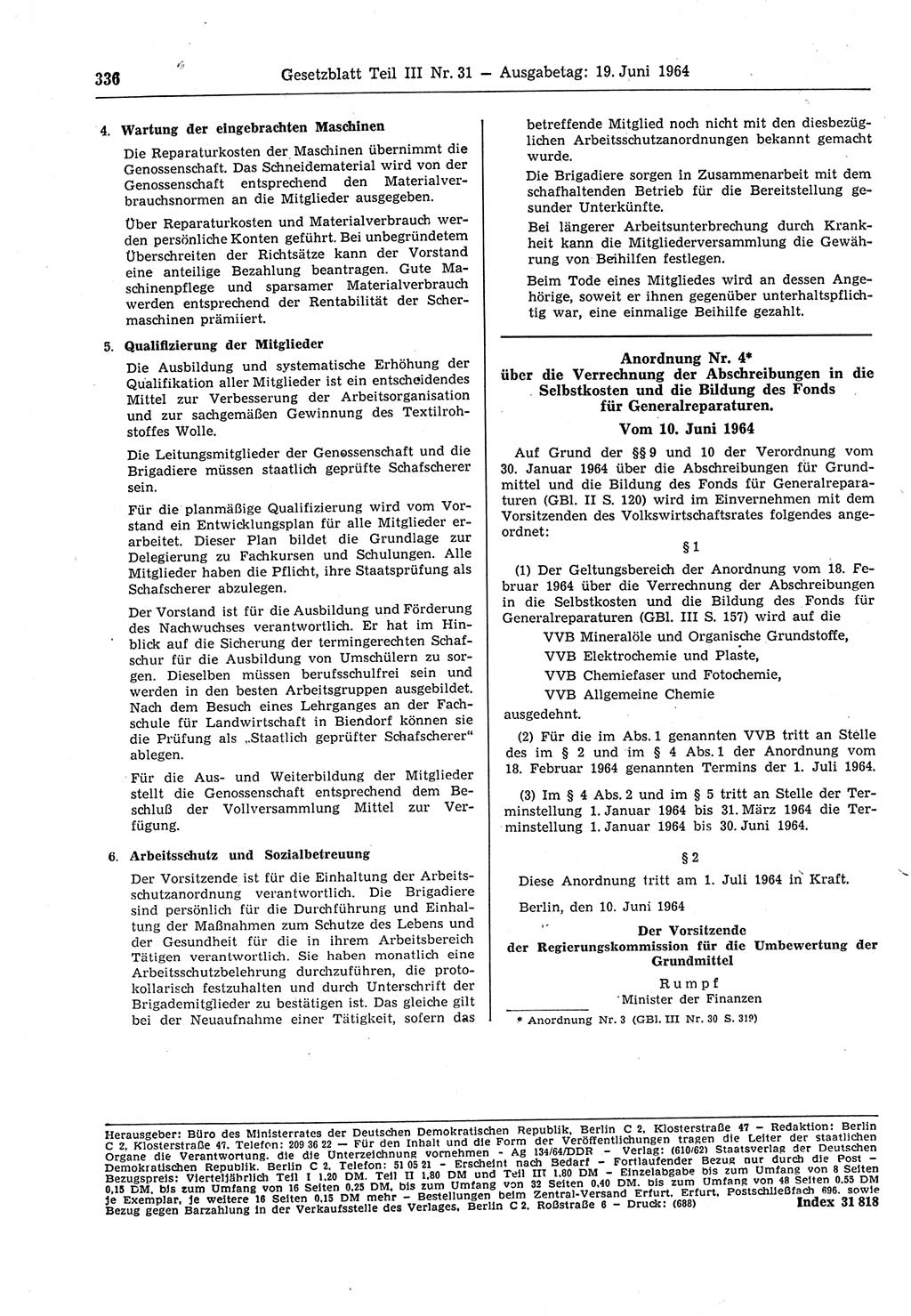 Gesetzblatt (GBl.) der Deutschen Demokratischen Republik (DDR) Teil ⅠⅠⅠ 1964, Seite 336 (GBl. DDR ⅠⅠⅠ 1964, S. 336)