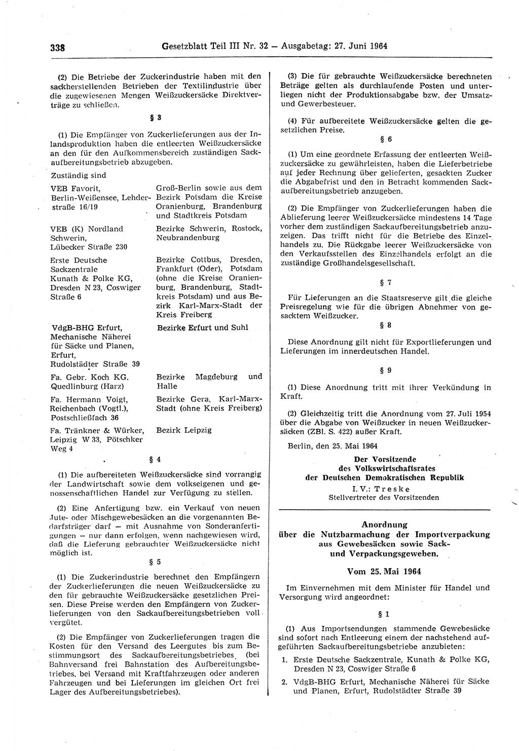 Gesetzblatt (GBl.) der Deutschen Demokratischen Republik (DDR) Teil ⅠⅠⅠ 1964, Seite 338 (GBl. DDR ⅠⅠⅠ 1964, S. 338)