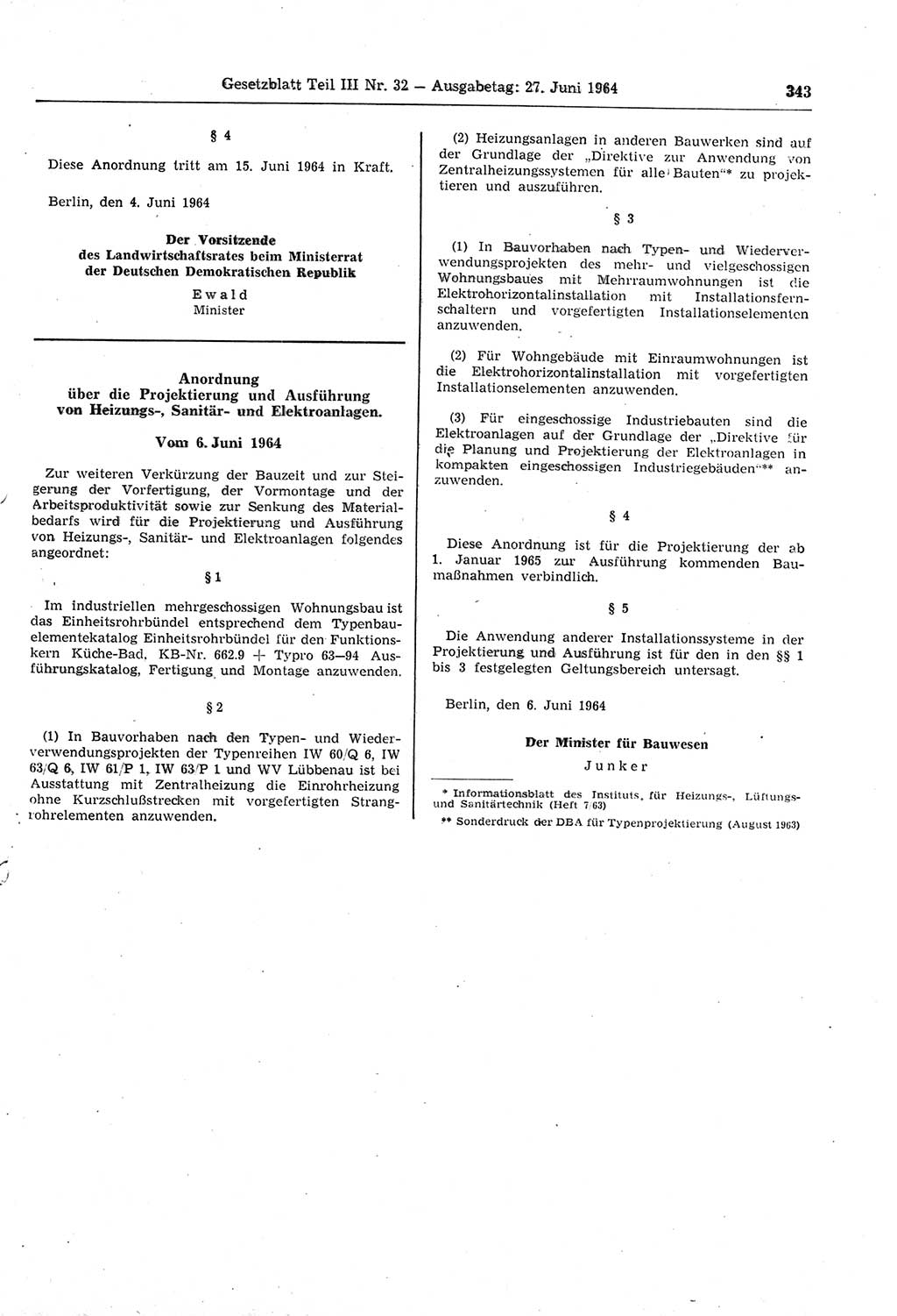 Gesetzblatt (GBl.) der Deutschen Demokratischen Republik (DDR) Teil ⅠⅠⅠ 1964, Seite 343 (GBl. DDR ⅠⅠⅠ 1964, S. 343)