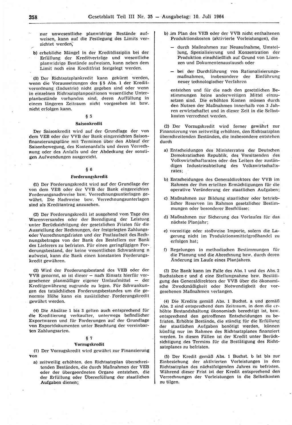 Gesetzblatt (GBl.) der Deutschen Demokratischen Republik (DDR) Teil ⅠⅠⅠ 1964, Seite 358 (GBl. DDR ⅠⅠⅠ 1964, S. 358)