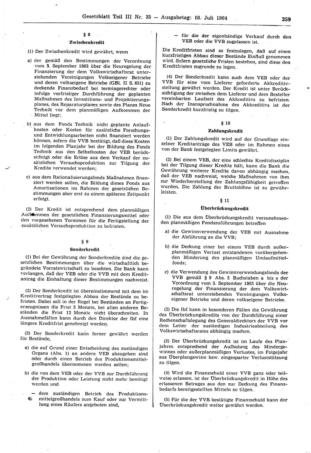 Gesetzblatt (GBl.) der Deutschen Demokratischen Republik (DDR) Teil ⅠⅠⅠ 1964, Seite 359 (GBl. DDR ⅠⅠⅠ 1964, S. 359)