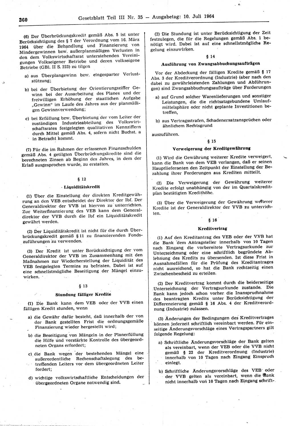 Gesetzblatt (GBl.) der Deutschen Demokratischen Republik (DDR) Teil ⅠⅠⅠ 1964, Seite 360 (GBl. DDR ⅠⅠⅠ 1964, S. 360)