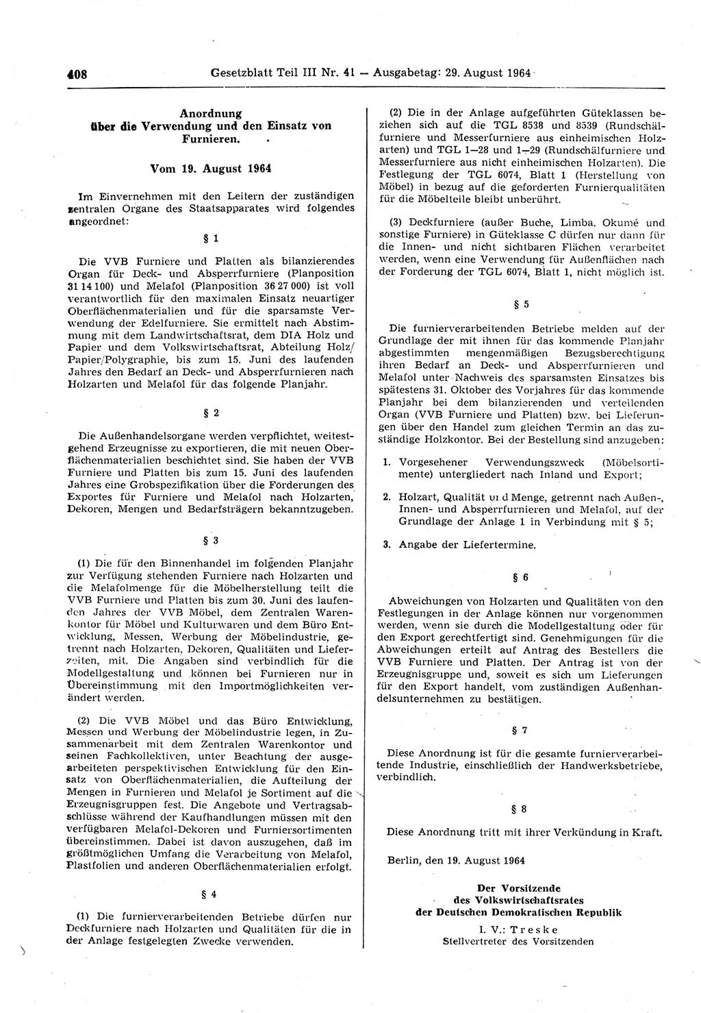 Gesetzblatt (GBl.) der Deutschen Demokratischen Republik (DDR) Teil ⅠⅠⅠ 1964, Seite 408 (GBl. DDR ⅠⅠⅠ 1964, S. 408)