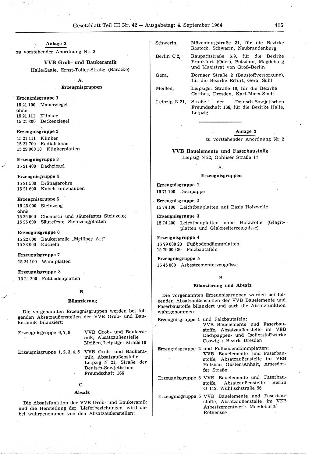 Gesetzblatt (GBl.) der Deutschen Demokratischen Republik (DDR) Teil ⅠⅠⅠ 1964, Seite 415 (GBl. DDR ⅠⅠⅠ 1964, S. 415)