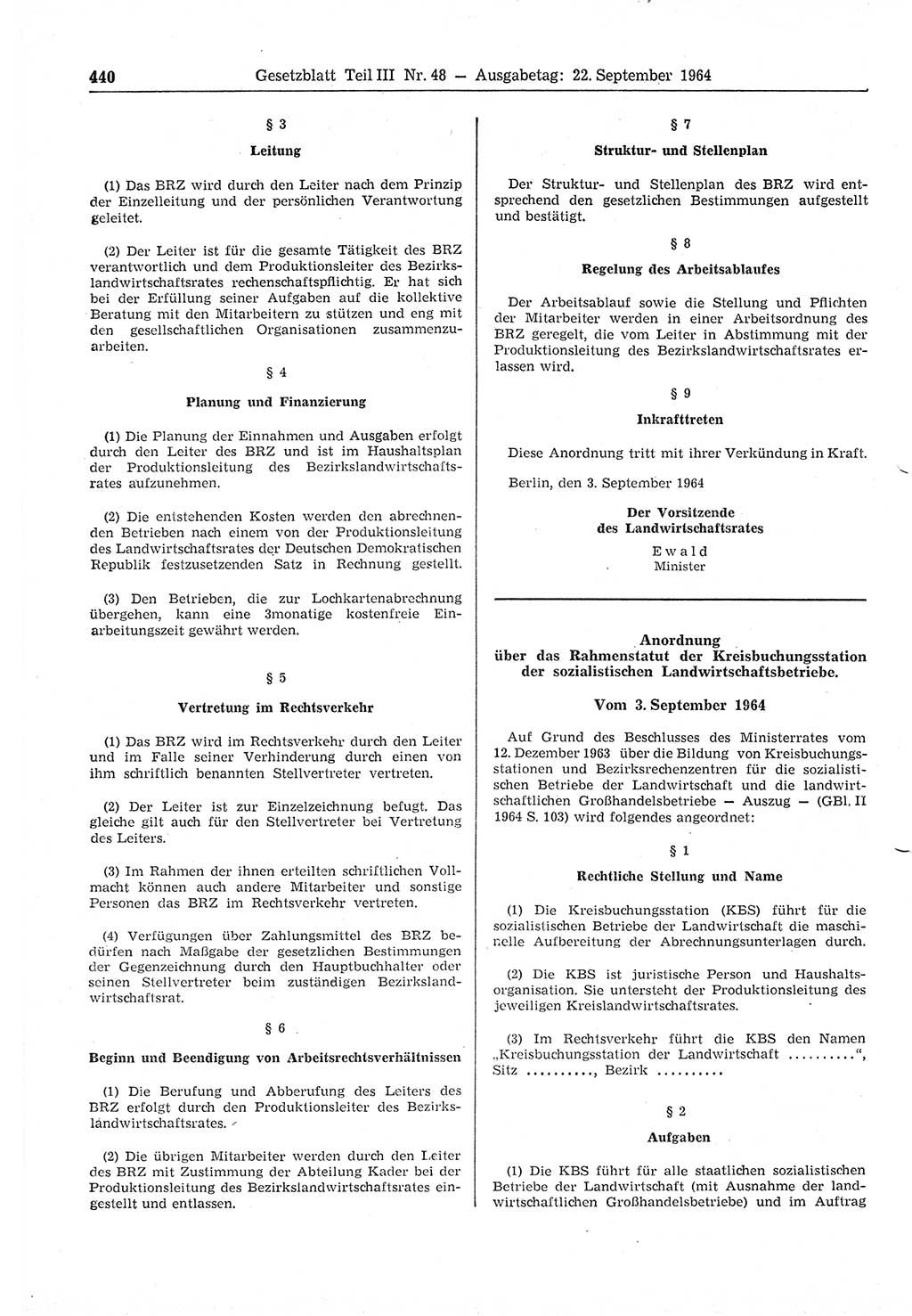 Gesetzblatt (GBl.) der Deutschen Demokratischen Republik (DDR) Teil ⅠⅠⅠ 1964, Seite 440 (GBl. DDR ⅠⅠⅠ 1964, S. 440)