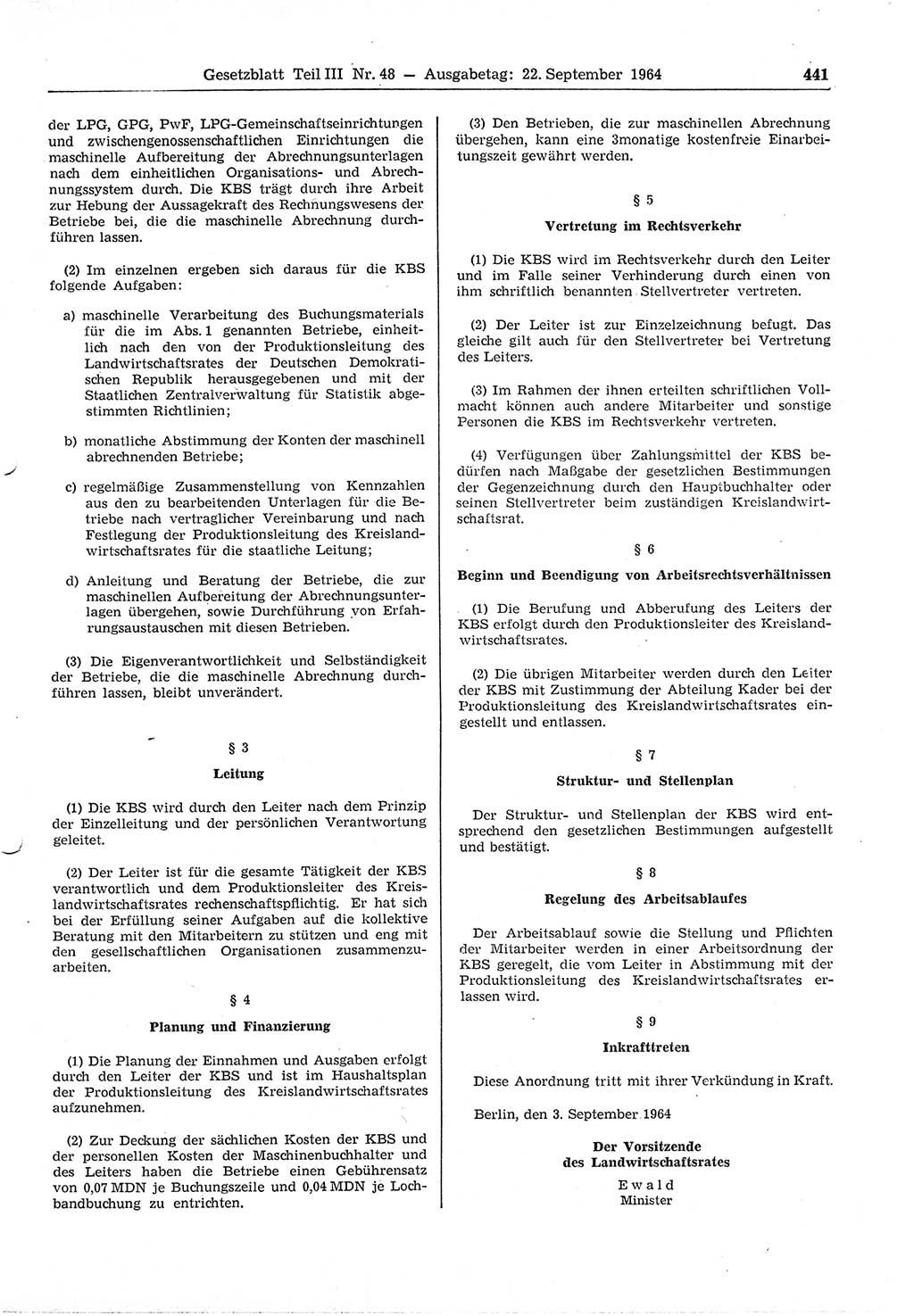 Gesetzblatt (GBl.) der Deutschen Demokratischen Republik (DDR) Teil ⅠⅠⅠ 1964, Seite 441 (GBl. DDR ⅠⅠⅠ 1964, S. 441)