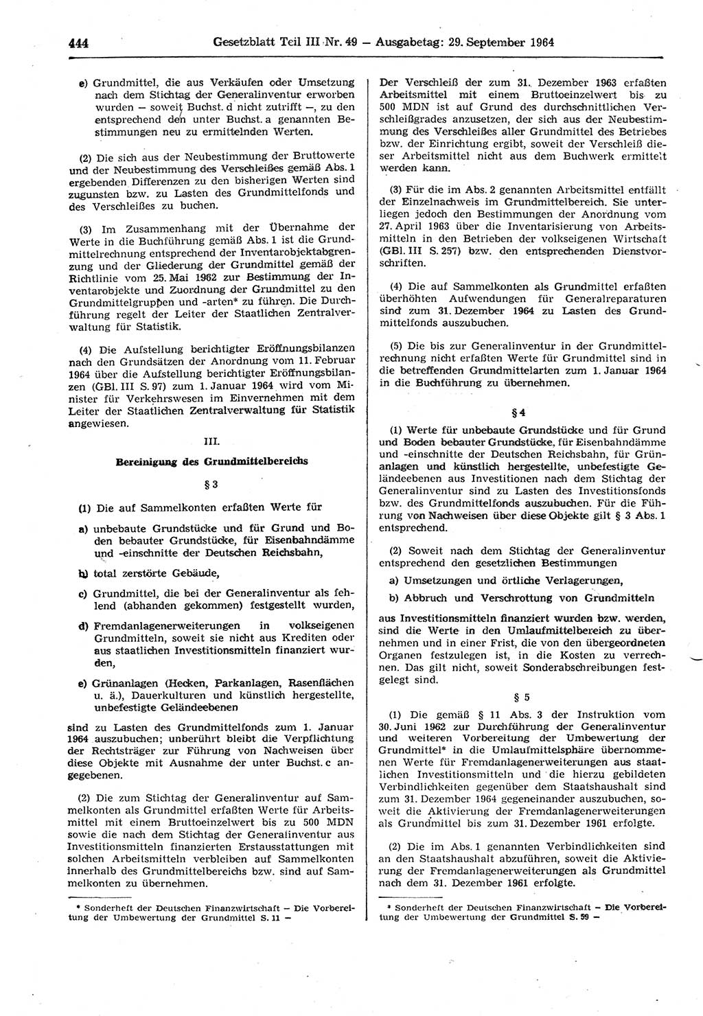 Gesetzblatt (GBl.) der Deutschen Demokratischen Republik (DDR) Teil ⅠⅠⅠ 1964, Seite 444 (GBl. DDR ⅠⅠⅠ 1964, S. 444)
