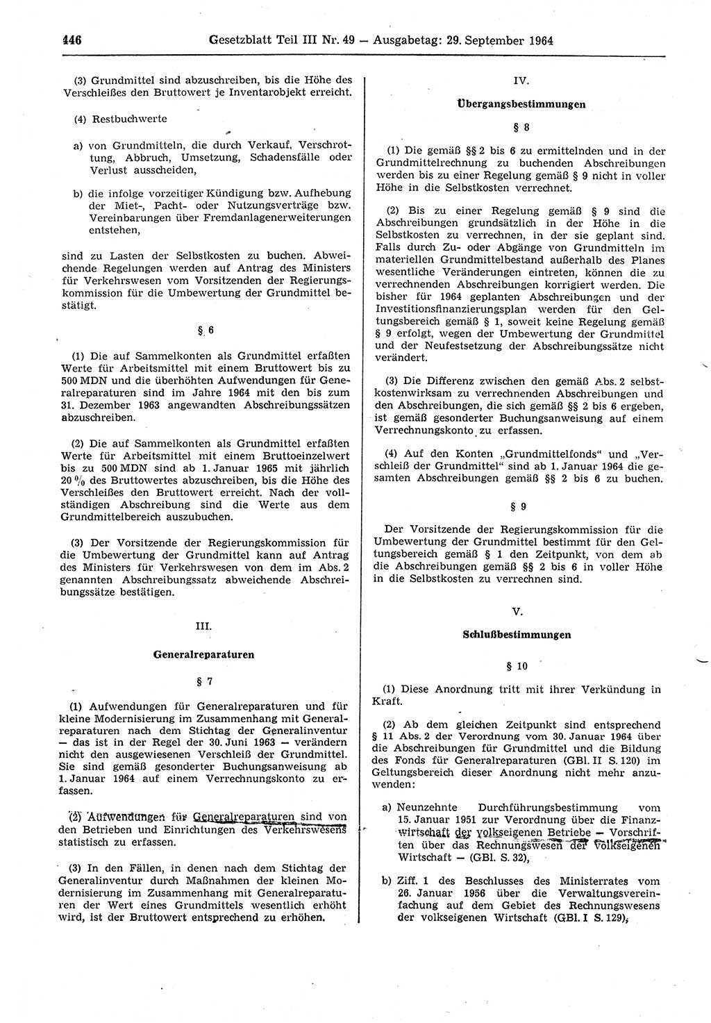 Gesetzblatt (GBl.) der Deutschen Demokratischen Republik (DDR) Teil ⅠⅠⅠ 1964, Seite 446 (GBl. DDR ⅠⅠⅠ 1964, S. 446)