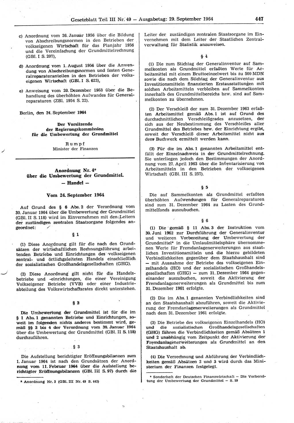 Gesetzblatt (GBl.) der Deutschen Demokratischen Republik (DDR) Teil ⅠⅠⅠ 1964, Seite 447 (GBl. DDR ⅠⅠⅠ 1964, S. 447)